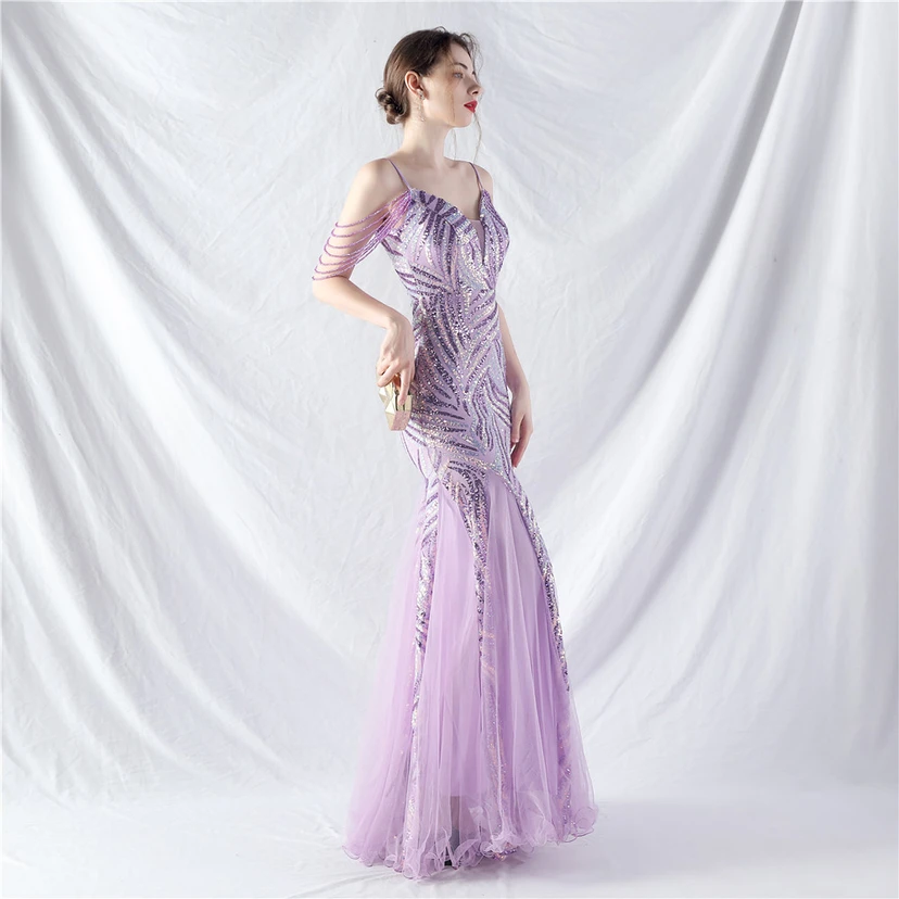 Layered Beads Spliced ​​Mesh High-End Evening Dress view 47