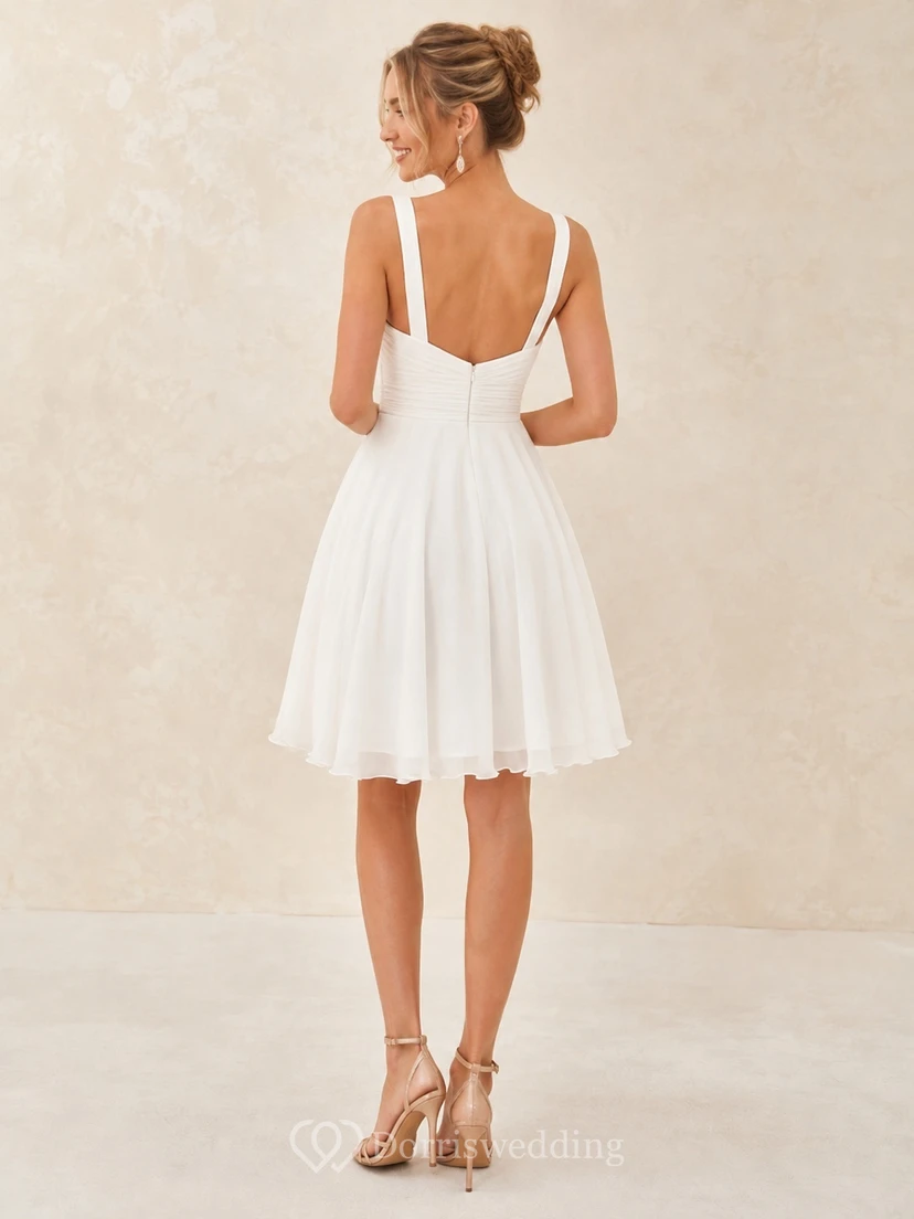 White Satin Sweetheart Straps A-Line Short Simple Modern Elegant Dance Cocktail Dress view 2