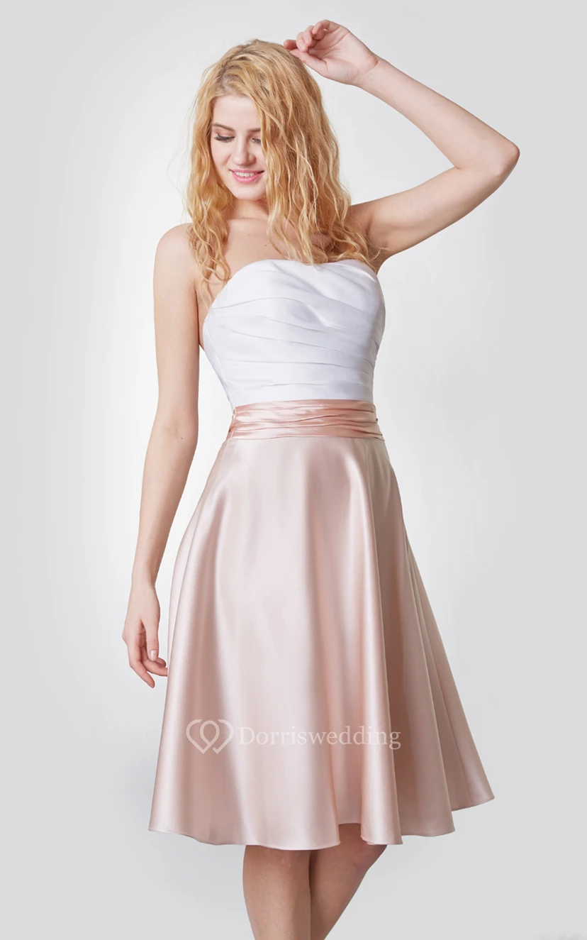 Refined Strapless A-line Shirt Satin Dress With Ruching view 2