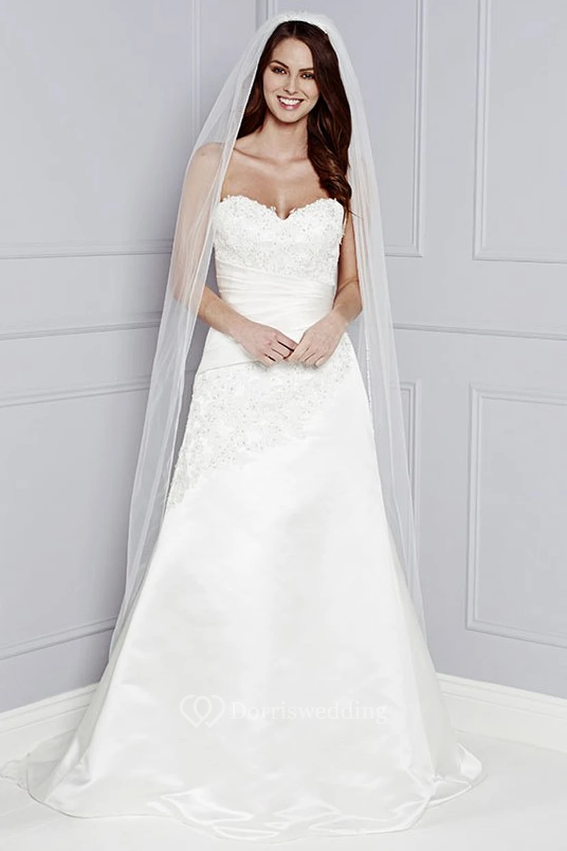 A-Line Sleeveless Sweetheart Maxi Beaded Satin Wedding Dress