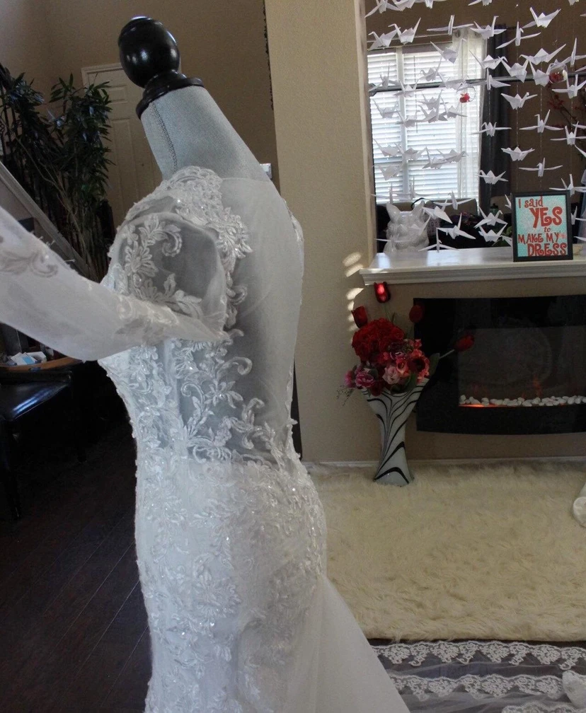Mermaid Lace V-Neck Bridal Dress With Illusion Back view 2