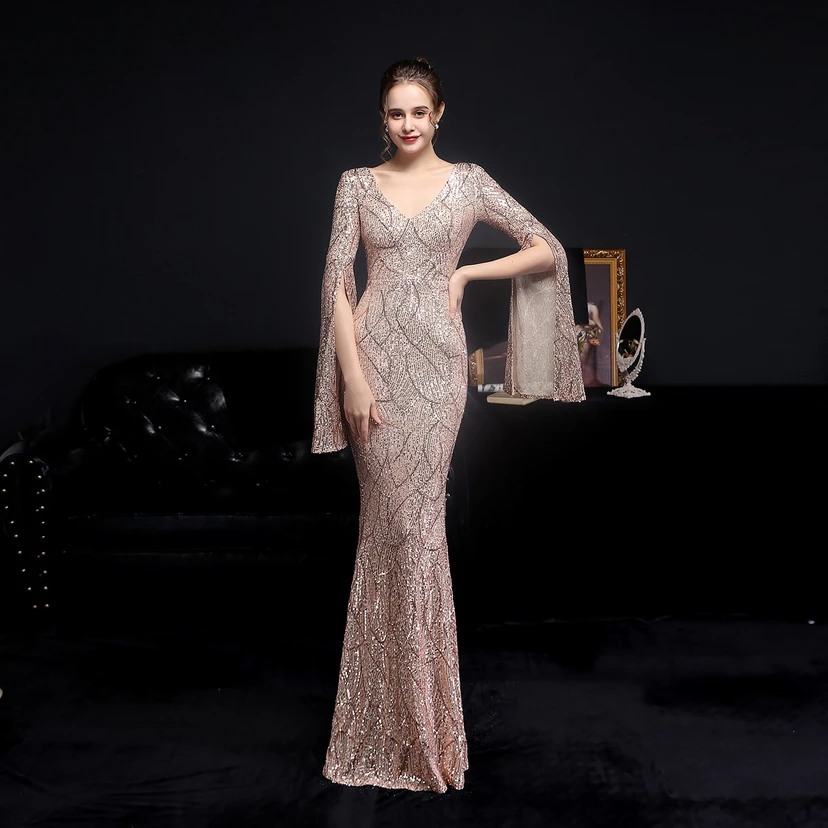 Robe de soirée élégante à sequins, longue, cintrée et sirène, idéale pour les réceptions et les célébrités. view 42