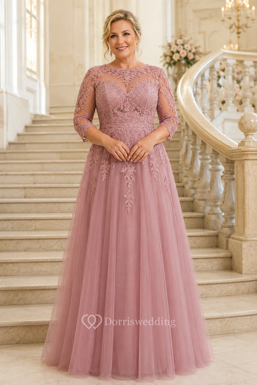 Mutterkleid in Altrosa mit Spitzenmieder und Tüll-A-Linie