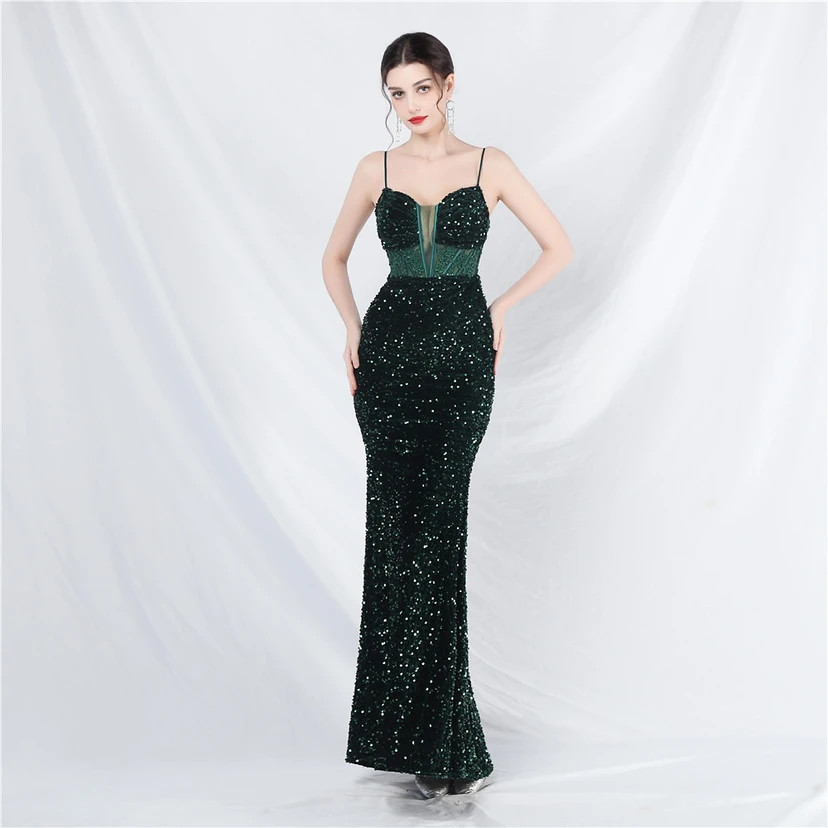 Vestido de noche pesado, estilo palacio, chaleco con diseño de espina de pescado, cintura con bordado de diamantes, flores, hombros descubiertos y tirantes. Vestido de alta gama. view 33