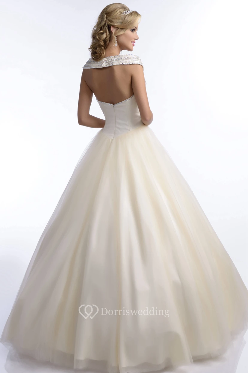 Tulle V-Neck Ball Gown With Crystal Detailed Top view 2