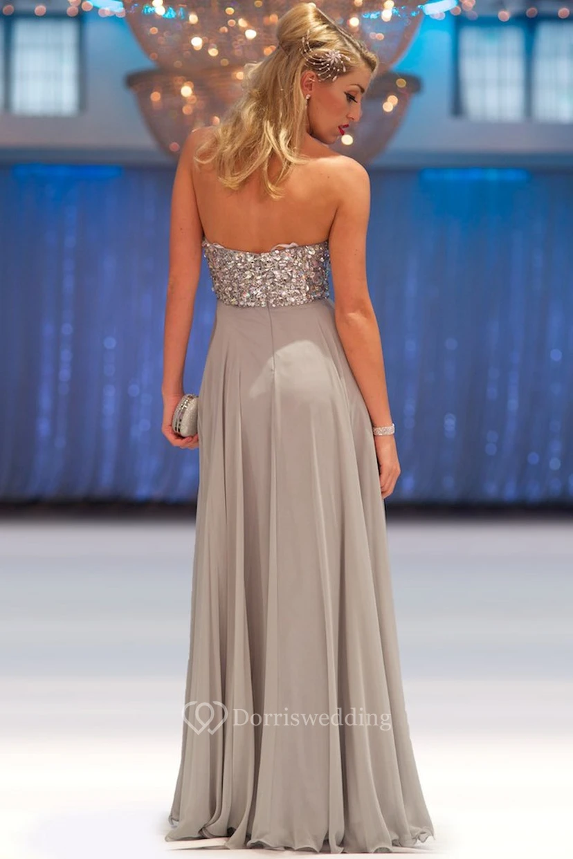 Sheath Long Sleeveless Sweetheart Empire Beaded Chiffon Prom Dress With Pleats view 2