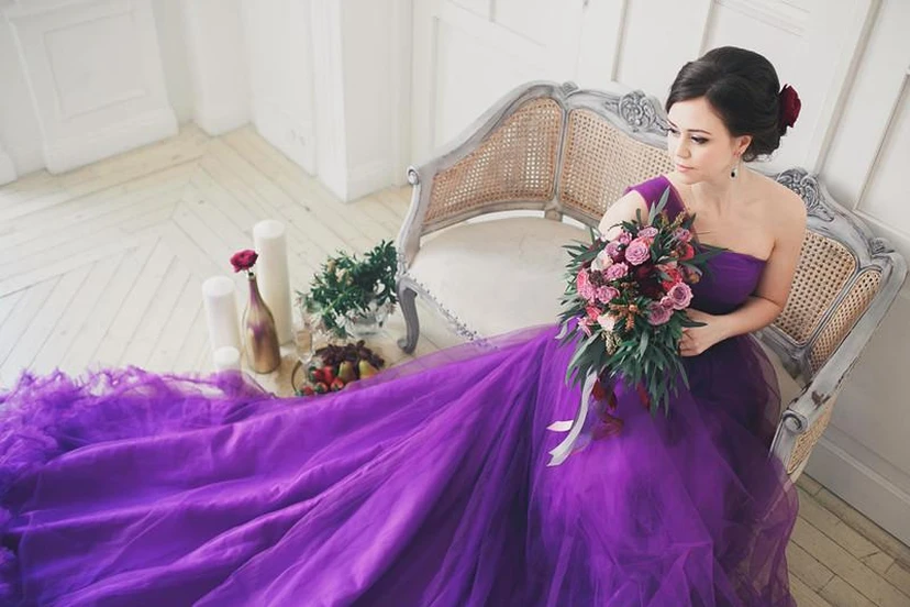 Glamorous One Shoulder Purple Tulle Prom Dress New Fashion Cloud Wedding Gown view 5
