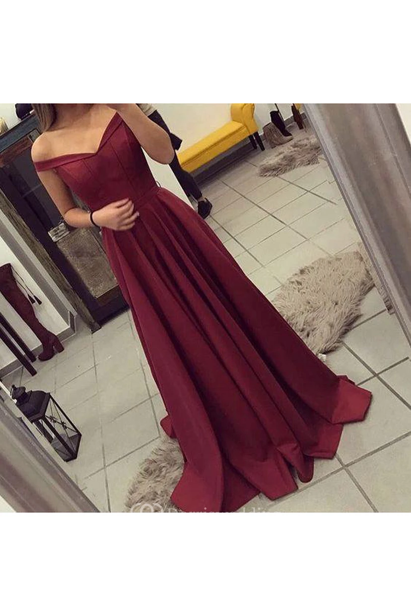 A-Line Satin Off-the-shoulder Short Sleeve Zipper Dress