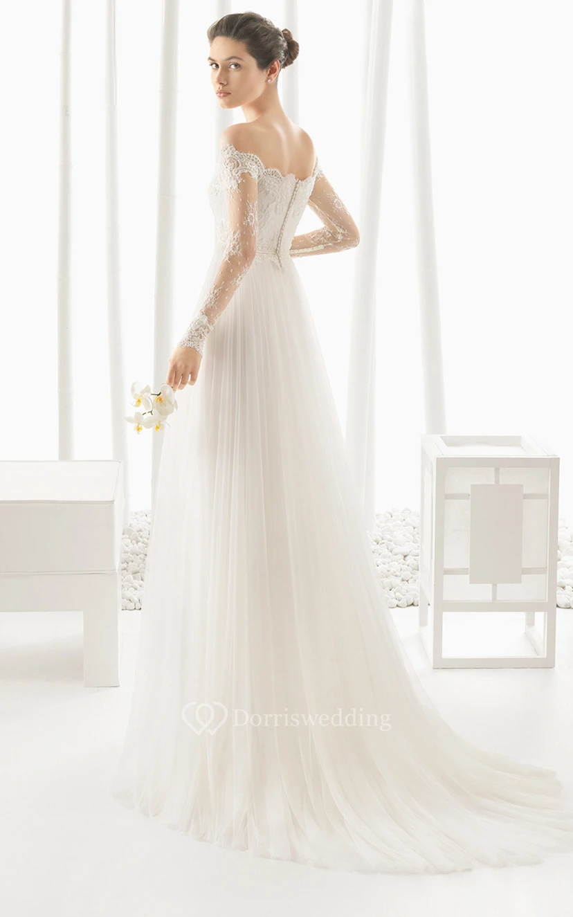 Off Designed Dress With Long Illusion Sleeves view 3
