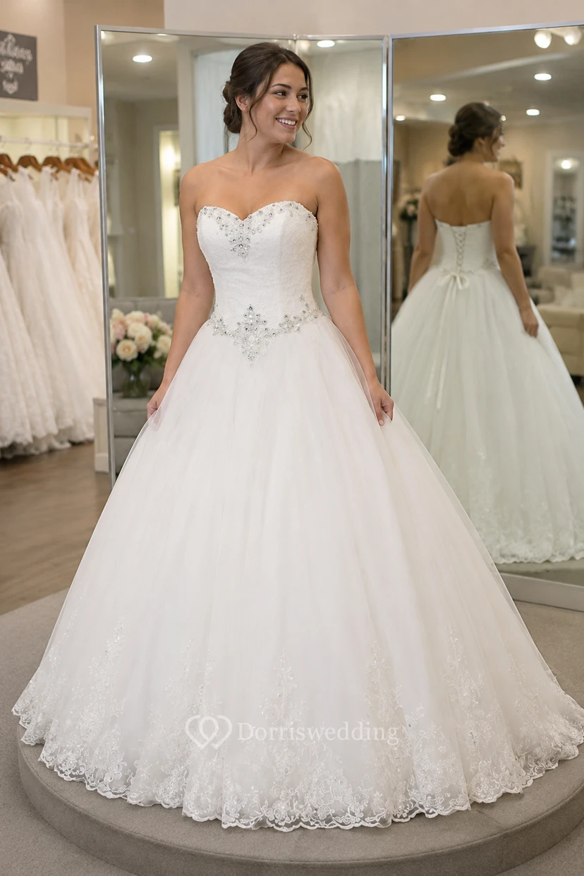 Ball Gown Sweetheart Bell Pleats Beading Appliques Flower Court Train Zipper Lace-Up Back Chiffon Tulle Lace Sequins Organza Satin Taffeta Dress view 6