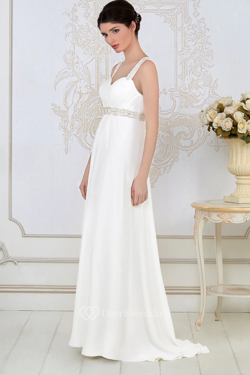 Etuikleid aus Chiffon, langes Empire-Kleid mit Raffungen, ärmellos und trägerlos, mit Taillenschmuck view 3