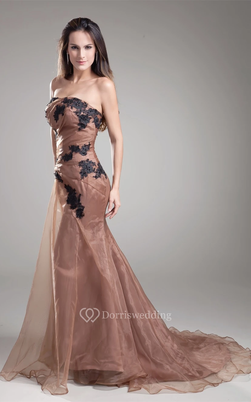 Strapless Maxi Mermaid Dress With Lace view 4