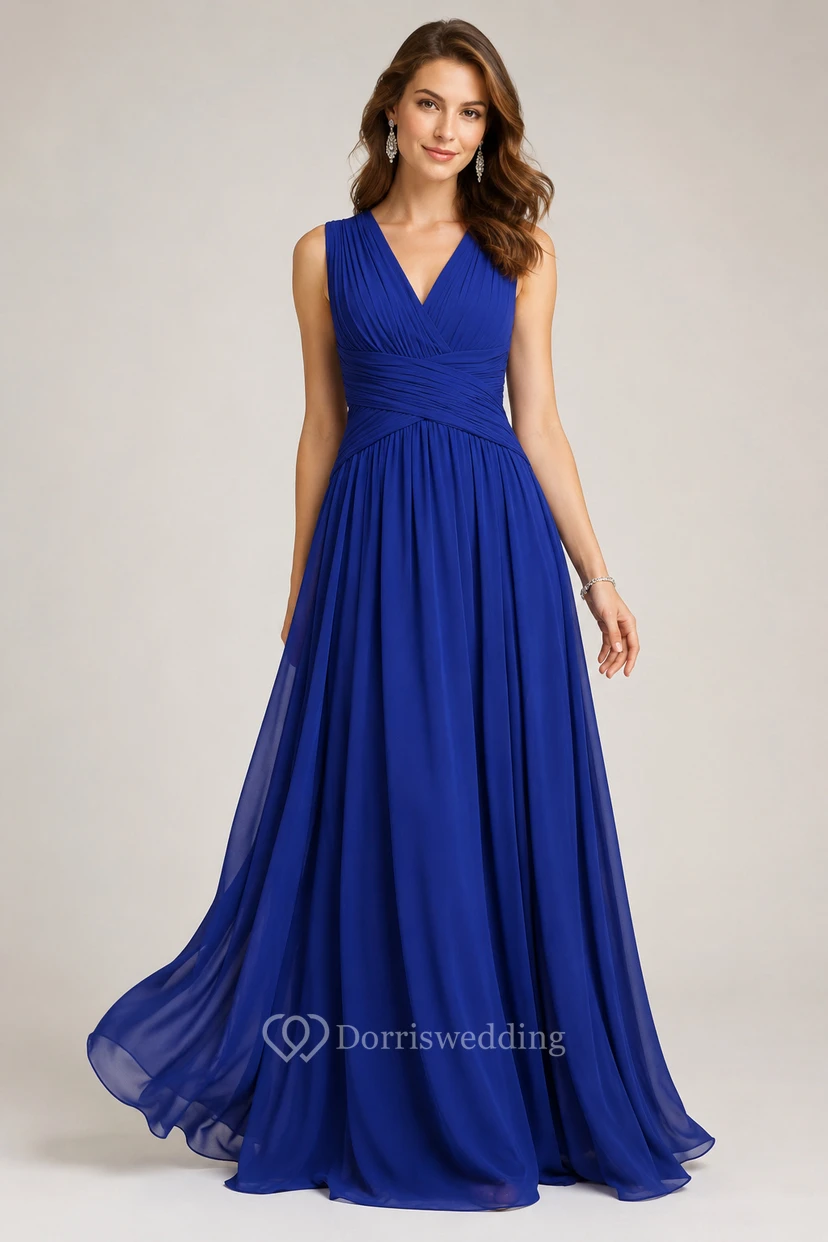 Sleeveless Chiffon V-Neck Dress With Crisscross Ruching view 45