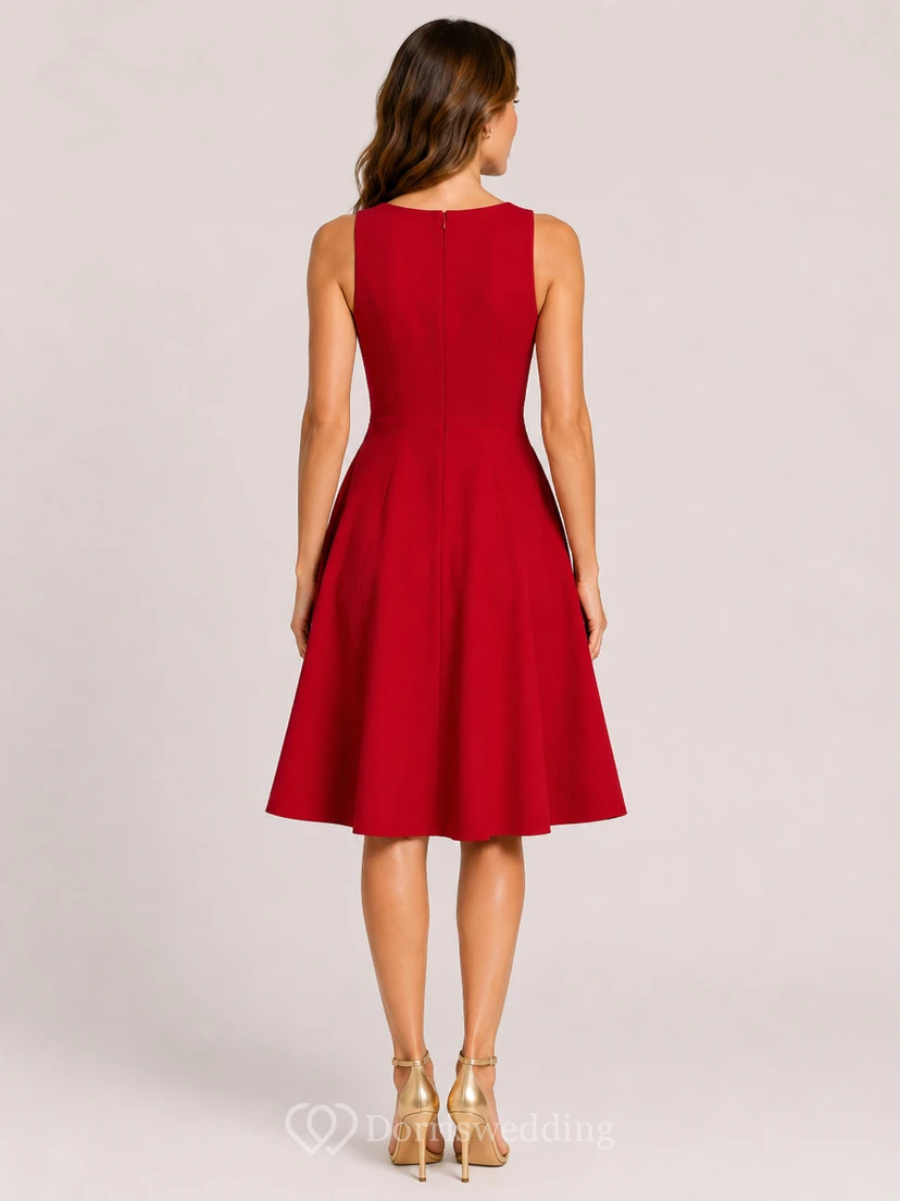 A-Line Knee-Length V-Neck Satin Wedding Guest Dress with Pockets view 2