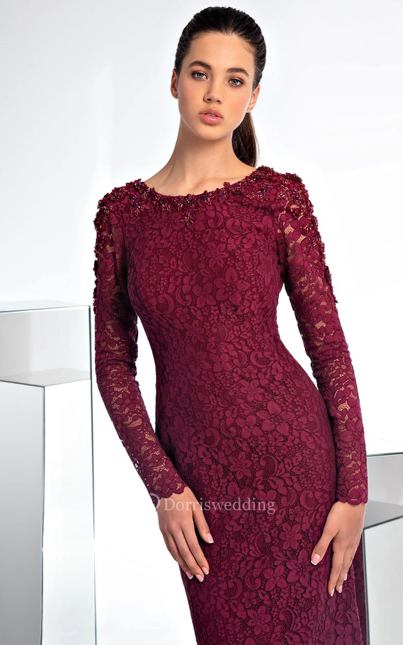 Casual Mermaid Lace Bateau Floor-length Low-V Back Prom Dress view 3