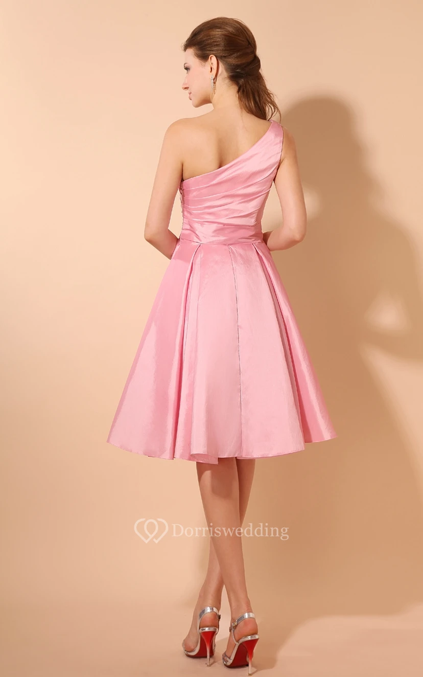 Taffeta Strapless Short Dress With Ruching Top and Flower view 4