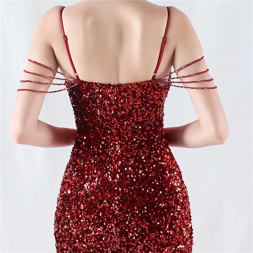 Velvet-Bottom Gradient Sequined Sexy Beaded Suspender Evening Dress view 26