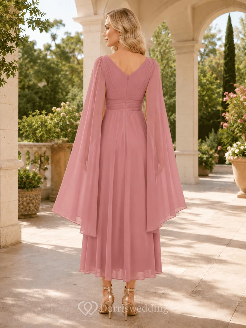 Midikleid aus Chiffon mit Cape-Ärmeln in Altrosa view 2