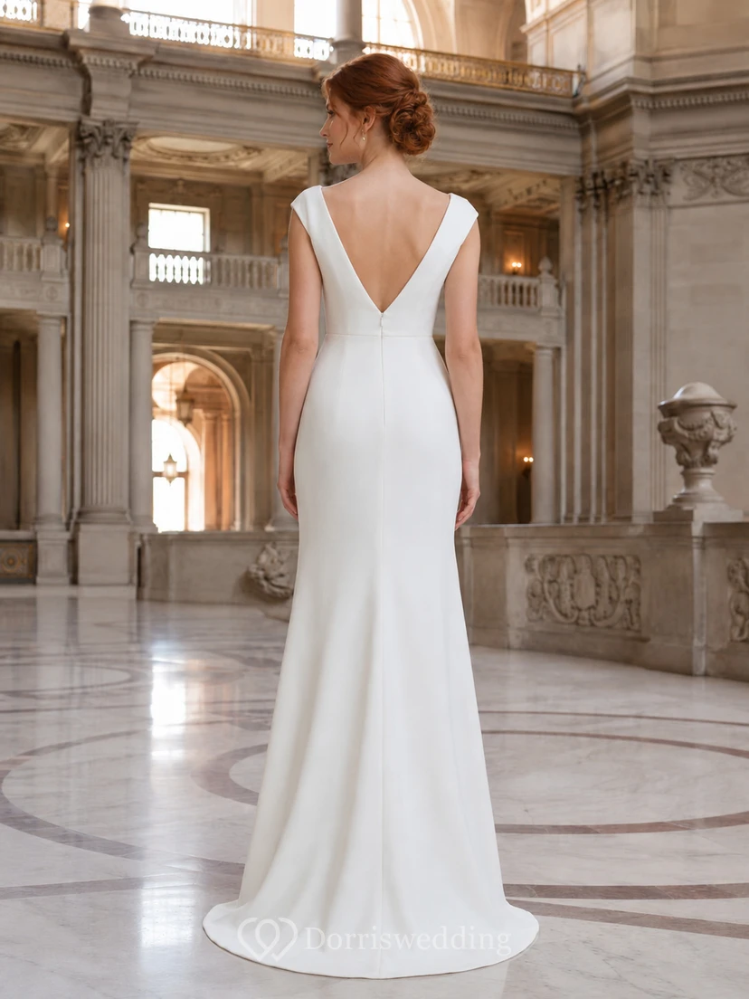Cap Sleeve Square Back Crepe Sheath City Hall Bridal Gown view 2