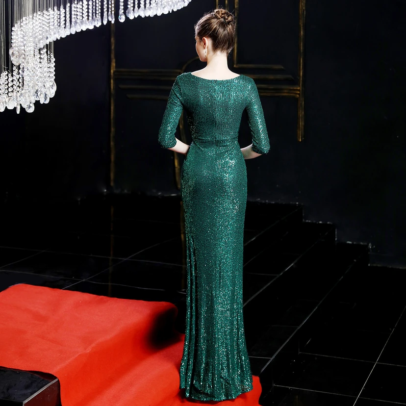 Elegantes, langes Paillettenkleid im Meerjungfrauenstil mit langen Ärmeln – ein echter Hingucker! view 8