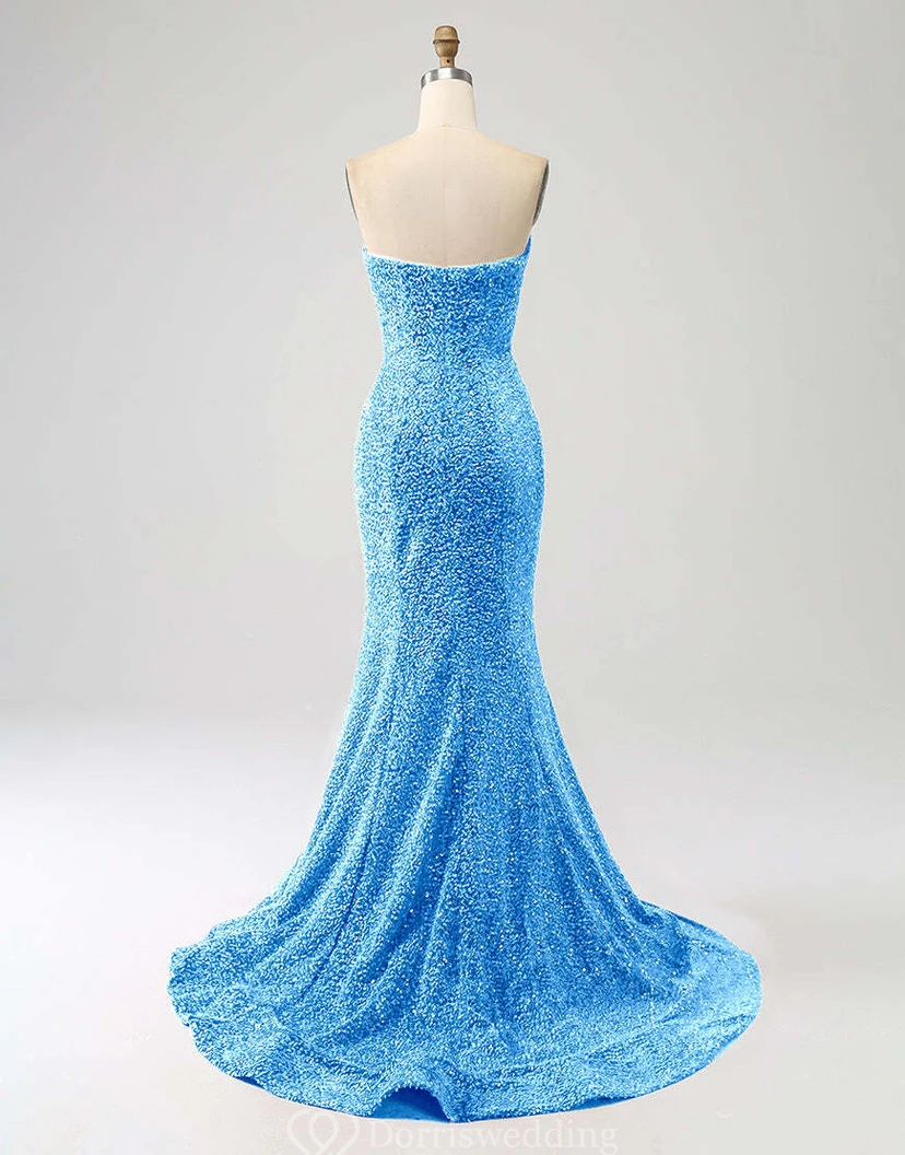 Vestido de sirena brillante con lentejuelas, abalorios y cola larga. view 18