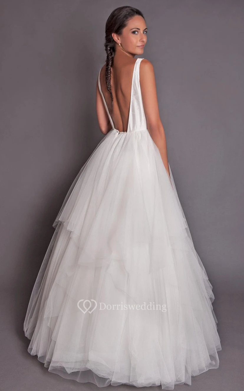 High Neck Sleeveless A-Line Tulle Dress With Tiers