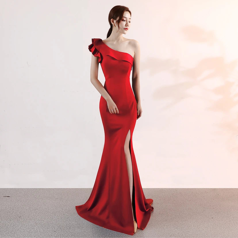 Vestido de noche elegante y distinguido para banquetes, color rosa, largo, sexy y ajustado, estilo cola de pez. view 60
