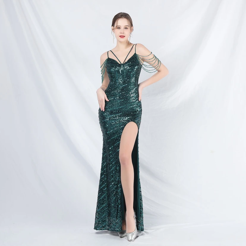 Craft Beaded Long Suspender Evening Dress video preview