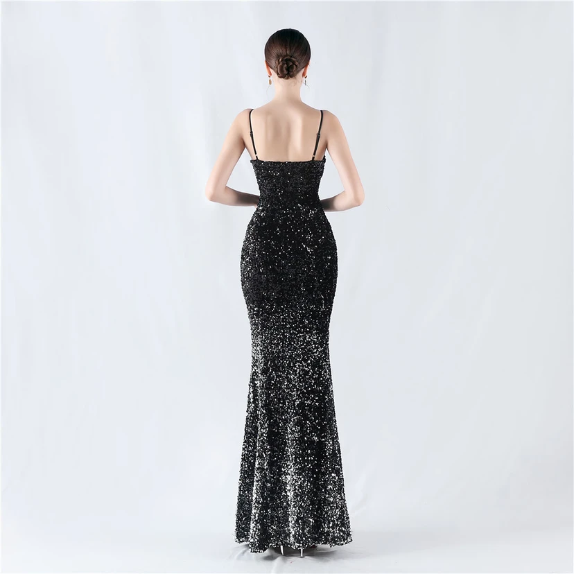 Samtiger, farbverlaufender, perlenbesetzter, sexy Strumpfhalter-Abendkleid view 56
