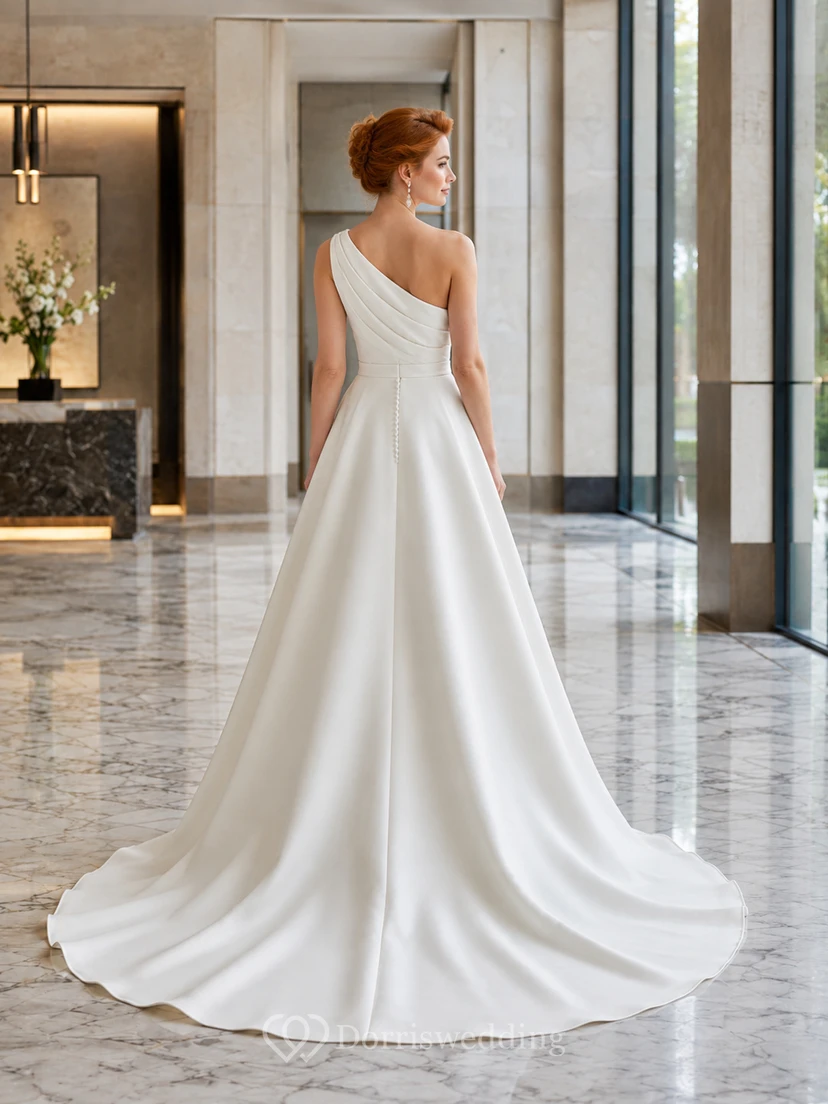 Brautkleid aus Satin im Meerjungfrauenstil mit eckigem Ausschnitt, ärmellos und mit Schleppe view 2