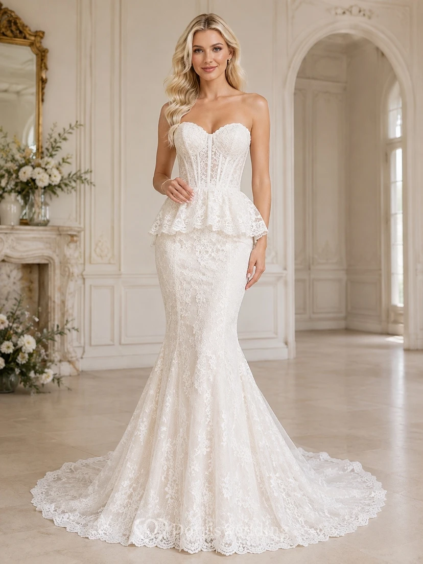 Mermaid Square Romantic Neck Bridal Classic Wedding Dress Lace