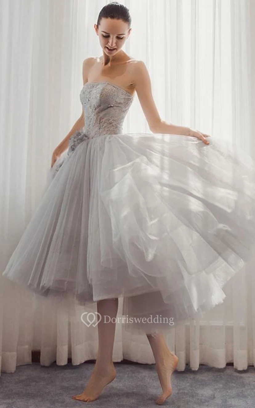 Sweetheart A-Line Lace Tea-Length Prom Dress view 3