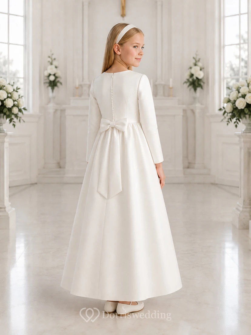 Knöchellanges Kleid mit Satinschleife für Kommunionmädchen, Kommunionkleid view 2