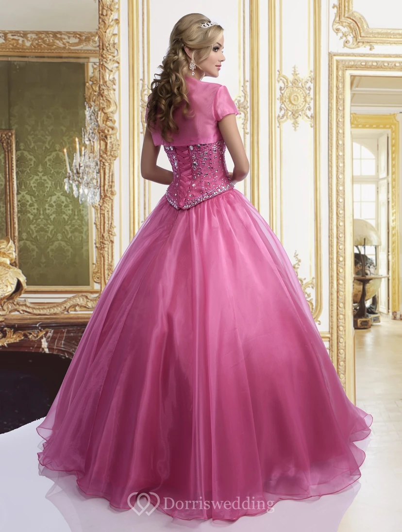 Chiffon Ball Gown With Sequined Corset And Sweetheart Neckline view 2