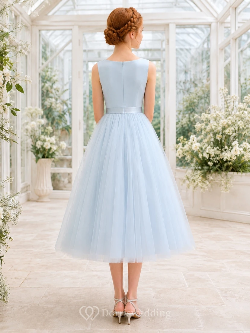 Brautjungfernkleid „Mist Junior“ – A-Linie, Teelänge, U-Boot-Ausschnitt, ärmellos, voluminöser Rock, romantisch view 2