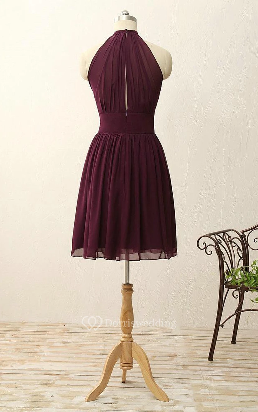 A-line Short Halter Zipper Chiffon Dress view 2