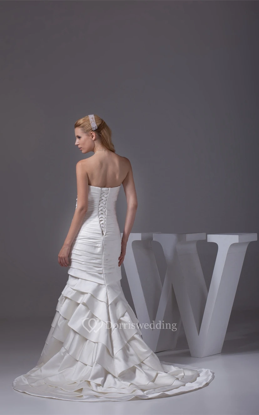 Sleeveless Satin Mermaid Tiers and Dress With Ruching view 3