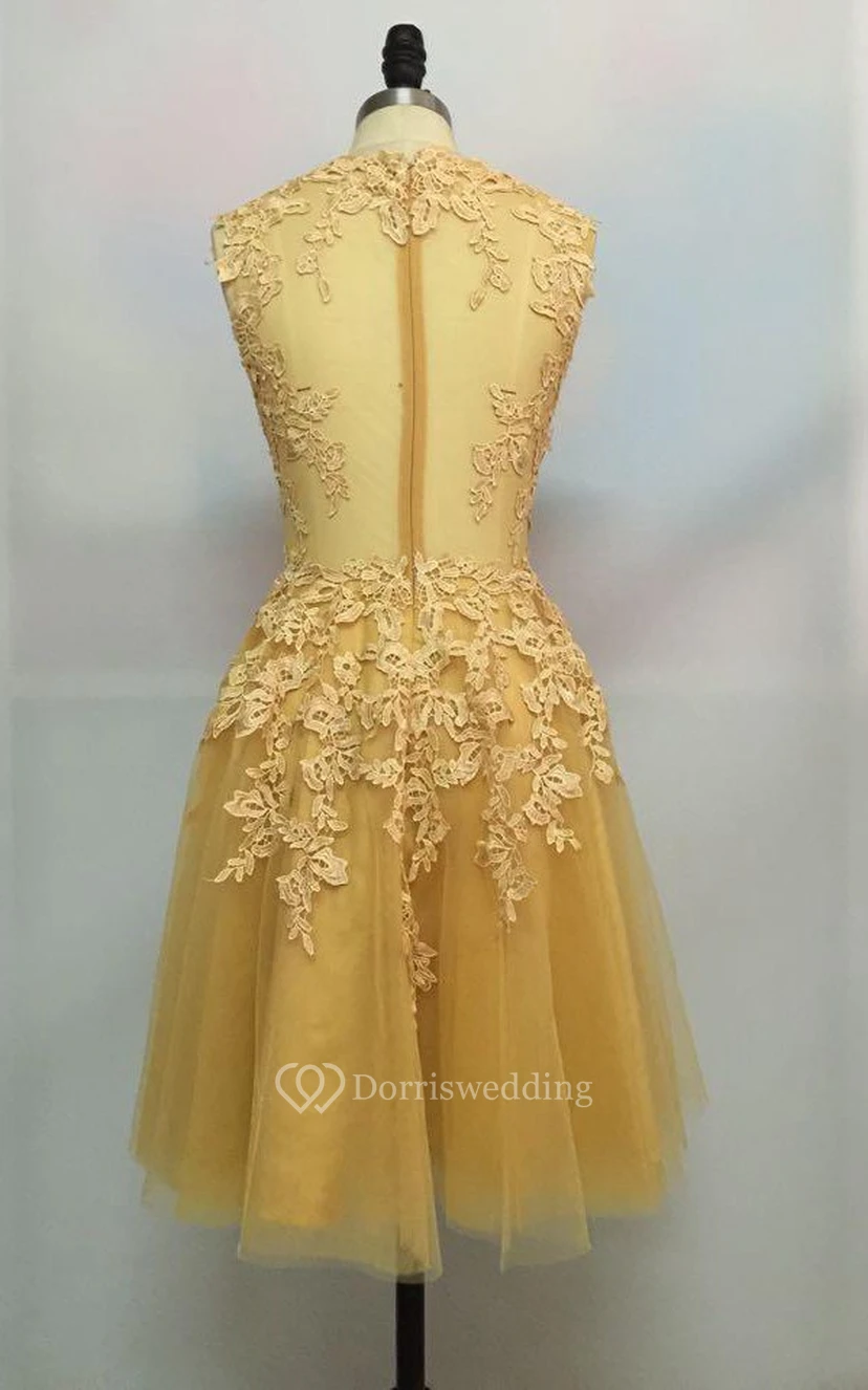 Robe en dentelle sans manches, coupe trapèze, longueur genou, col montant view 2