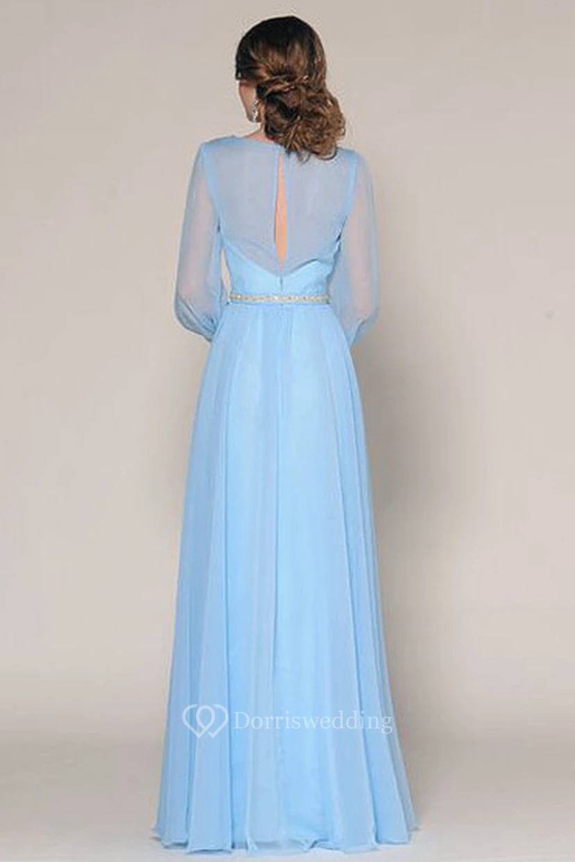 Floor-Length V-Neck Puff-Sleeve Prom Dress view 2