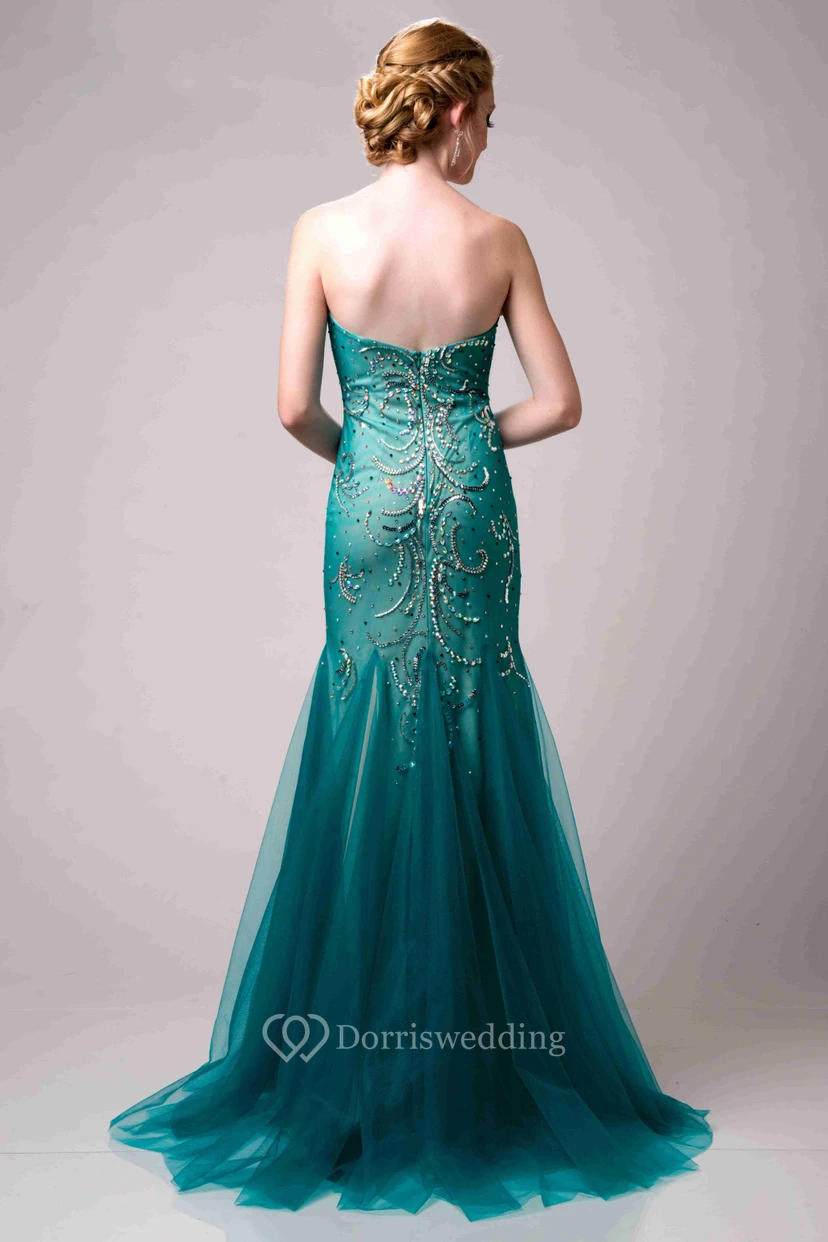 Sequin-Covered Strapless Mermaid Tulle Prom Dress With Sweetheart Neckline view 2