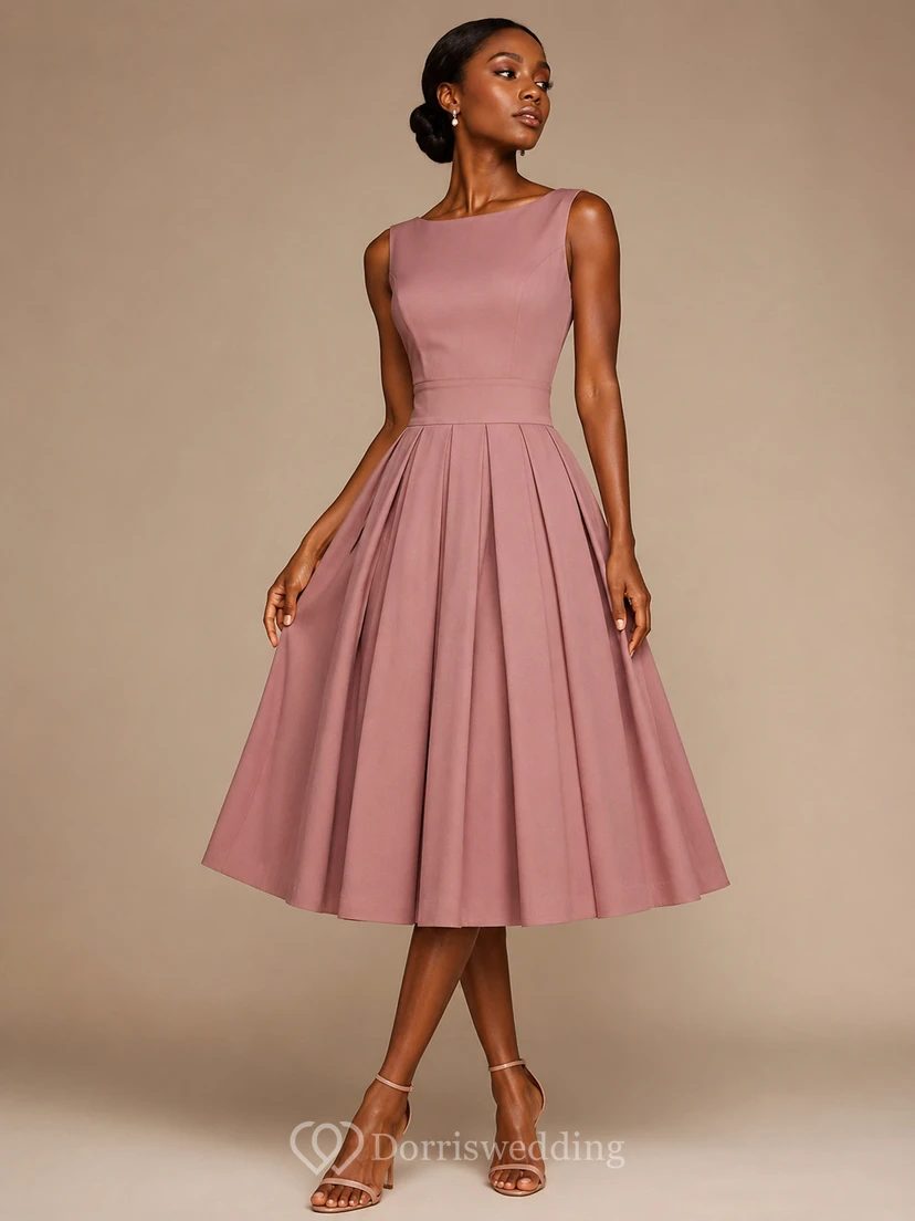 Robe trapèze sans manches arrivant au genou, à plis view 5