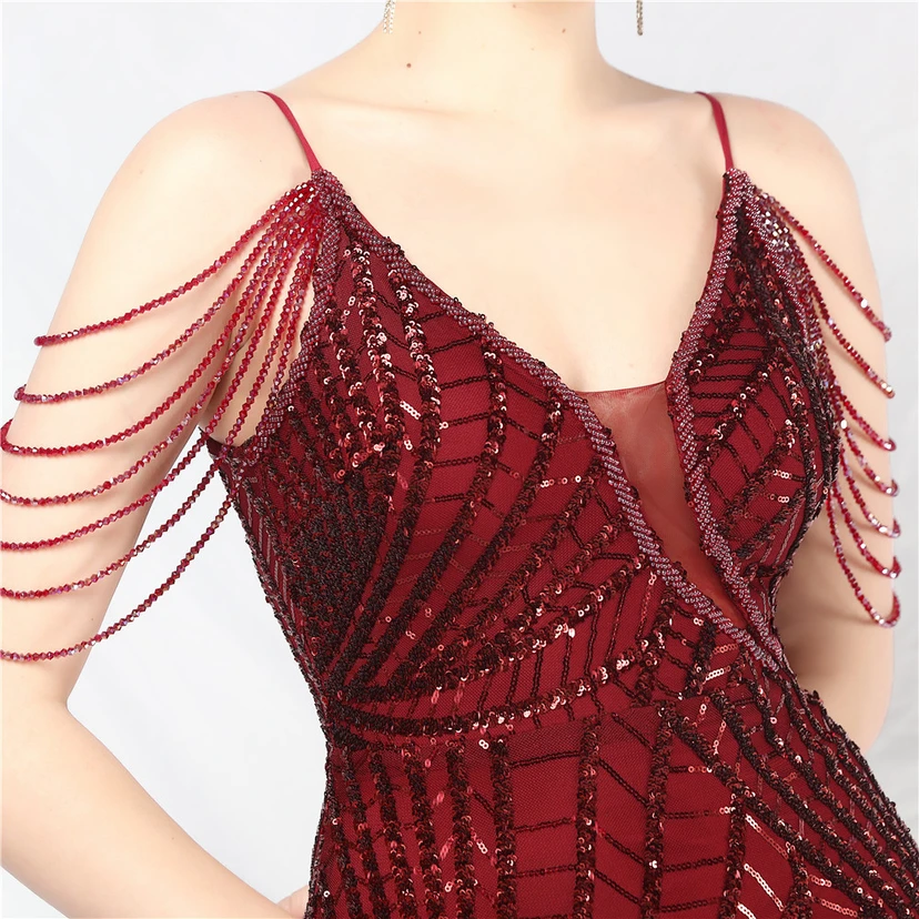 Robe de soirée ultra-résistante à rayures perlées et sequins view 28
