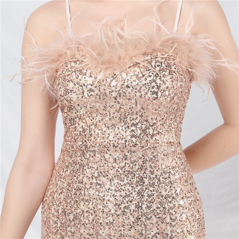 Craft Ostrich Feather Mesh Sequined Long Evening Dress view 53