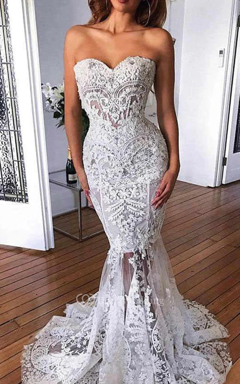 Sweetheart Mermaid Lace Applique Wedding Dress view 2