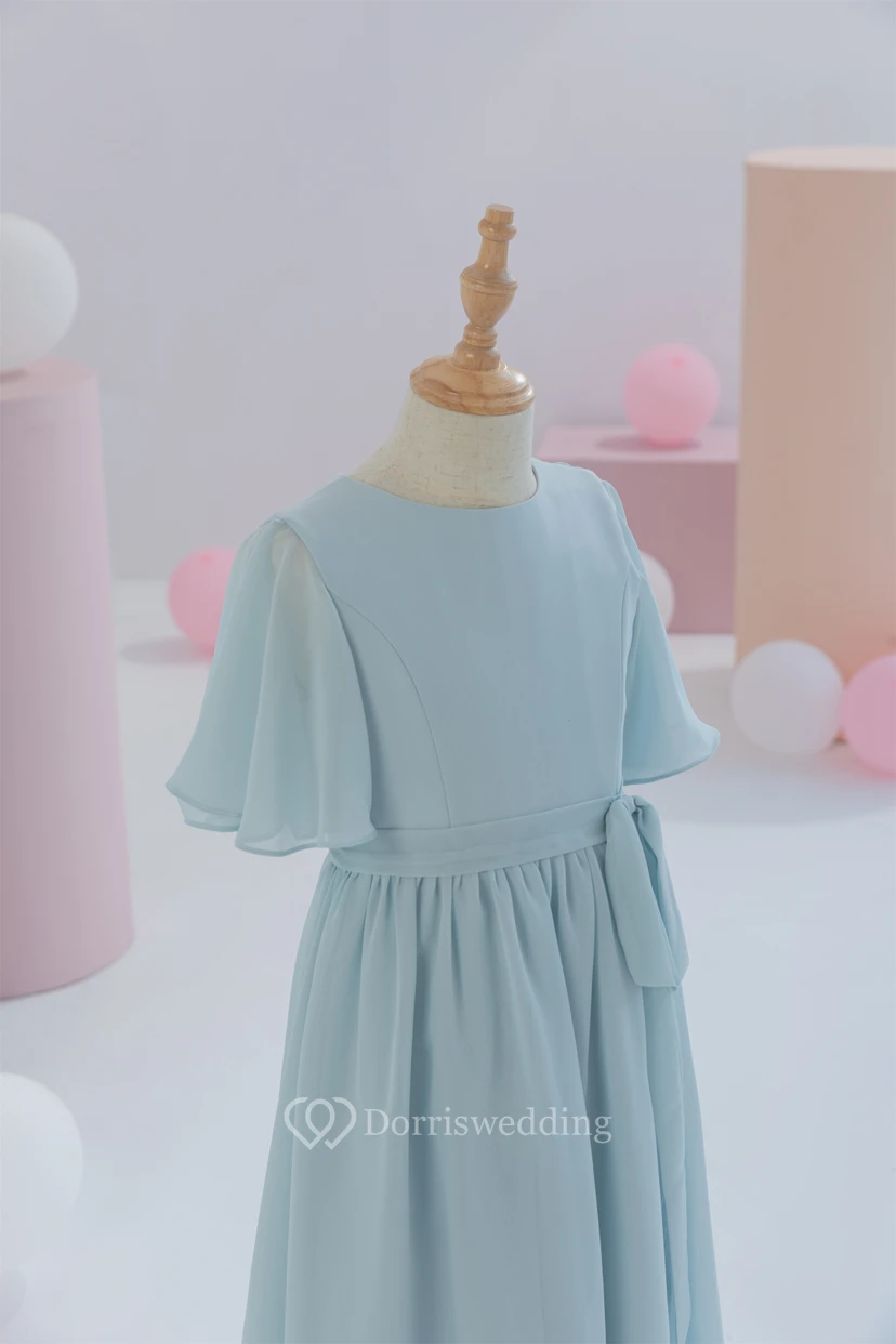 Jewel-neck Chiffon Half-sleeve Short Layered Flowergirl Dress view 5