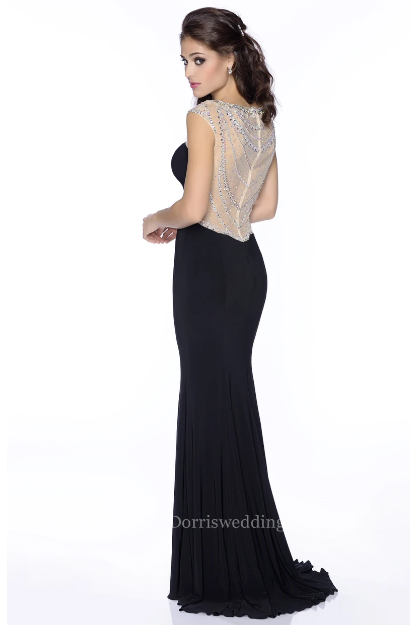 Trumpet Jersey Brush Train Prom Dress With Sophisticated Rhinestones view 2