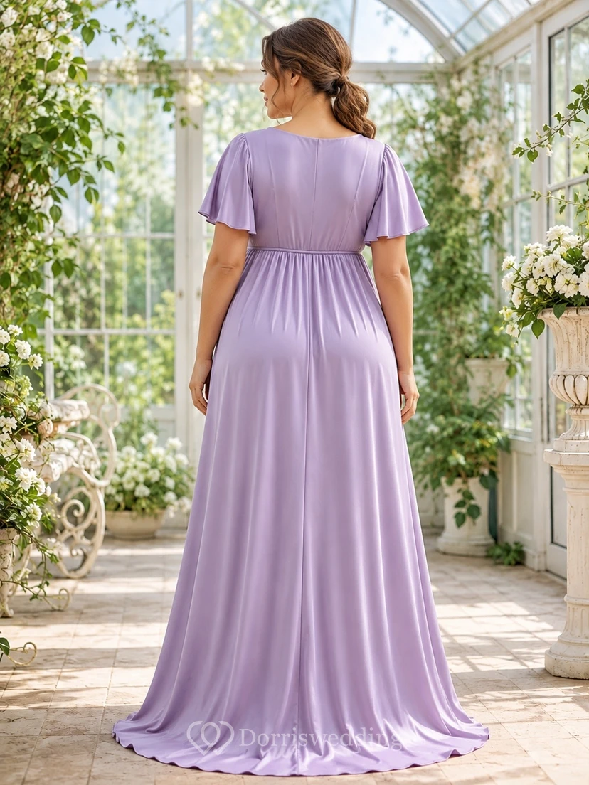 Lila Umstands-Maxikleid mit flatternden Ärmeln und Empire-Taille view 2