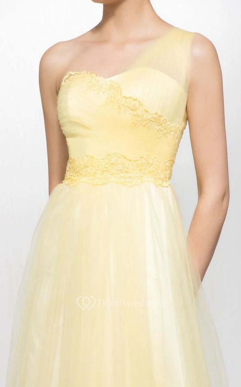 Modernes, bodenlanges A-Linien-Abendkleid mit One-Shoulder-Applikationen, Reißverschluss und Applikationen view 4