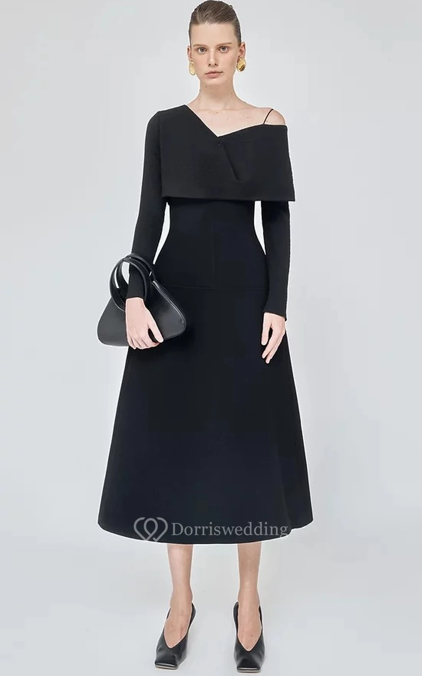 Vestido de cóctel informal de satén con un solo hombro y corte en A, largo hasta la rodilla.
