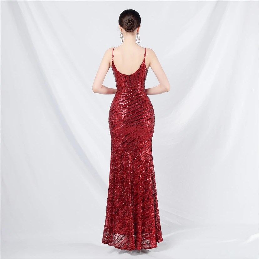 Fashionable Women'S Suspender Low-Cut Sequined Evening Dress view 46